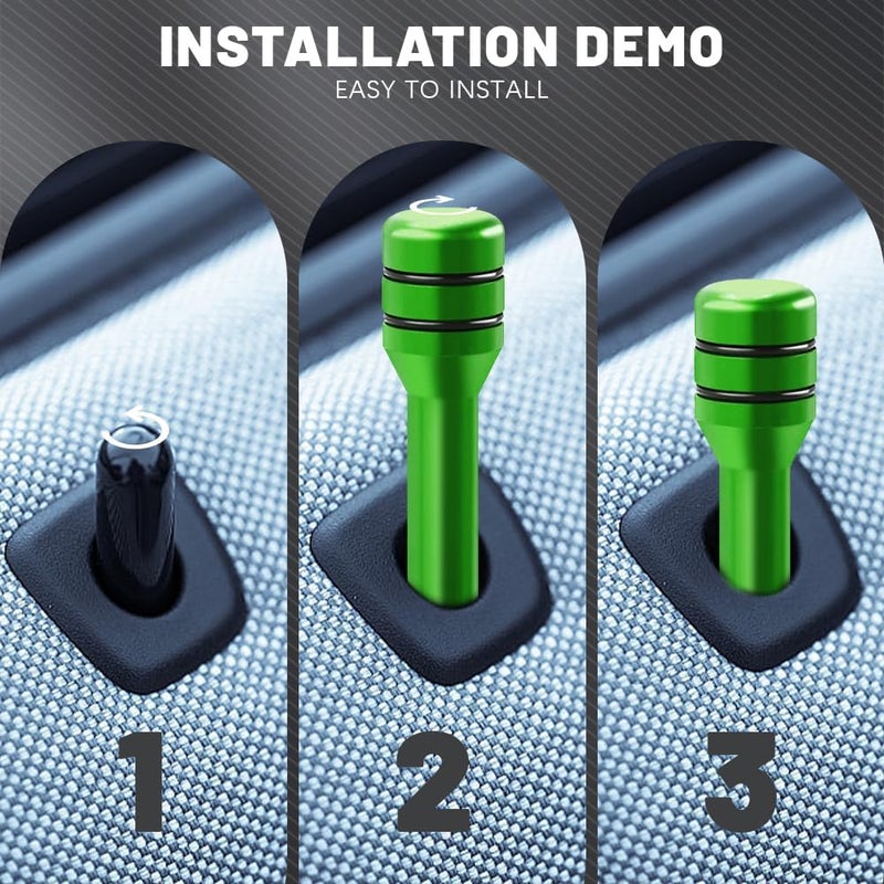 HEVLE 4PCS Car Door Lock Knobs, Vehicle Door Lift Bolt, Aluminum Alloy Doors Lock Cover Decor, 0.47" x 1.93" Automotive Door Lock Switches, Universal Car Accessories Safety Door Lock Pin (Green) - Image 4